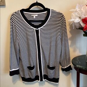 Croft & Barrow Black and White Striped Cardigan w/3/4 Sleeves & Pockets Sz XL